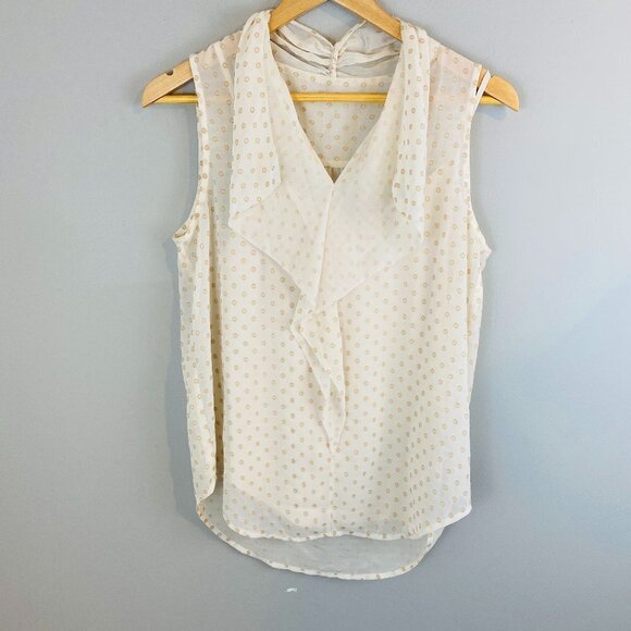Ann Taylor Sleeveless Blouse Womens Small Cream Swiss Dot Careerwear - Picture 1 of 6